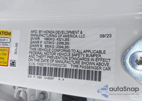 2024 Honda Accord Ex from USA, damaged, VIN 1HGCY1F31RA002720